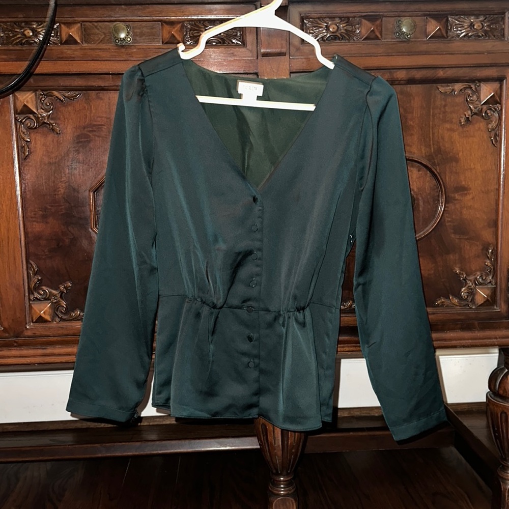 J.Crew Emerald Green Silky Blouse, Size 2, Worn 1 time